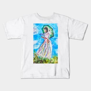 On a hillside, stands a lady, who she is, I do not know! Kids T-Shirt